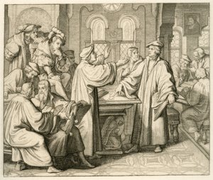 Lutero y Ulrico Zwinglio (1494-1531) discuten sobre el sacramento y no se ponen de acuerdo, en Marburgo 1529 de Gustav Ferdinand Leopold Konig