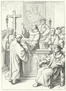 Martín Lutero recibiendo su doctorado por Andreas Karlstadt en la Universidad de Wittenberg