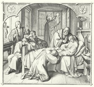 Martín Lutero reza en el lecho de muerte de Felipe Melanchthon de Gustav Ferdinand Leopold Konig