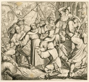 Martín Lutero predica en Seeburg contra la Guerra de los Campesinos de Gustav Ferdinand Leopold Konig
