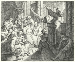 Martín Lutero predica a Johann von Staupitz y a otros monjes en el monasterio