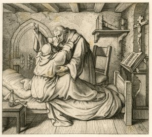 Martín Lutero recibe consuelo de un viejo monje, porque estaba agotado de cuerpo y mente humana de Gustav Ferdinand Leopold Konig