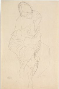Sentada en un taburete de frente de Gustav Klimt