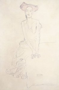 Aug Ruhubeit la joven, apoyándose con las manos de Gustav Klimt