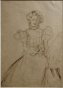 Retrato de Sonja Knips - Sentada en una silla de frente de Gustav Klimt