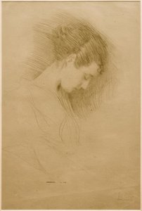 Retrato de una niña con la cabeza inclinada hacia la derecha de Gustav Klimt