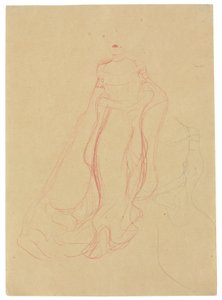 Estudio de traje con las manos juntas, repetición del lado derecho, c.1903-04 (lápiz de cera coloreado y lápiz sobre papel de ante) de Gustav Klimt