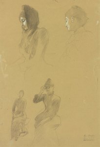 Cuatro estudios de retratos de mujeres de Gustav Klimt