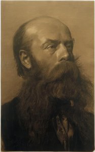 Cabeza de un hombre barbudo en perfil tres cuartos hacia la derecha de Gustav Klimt