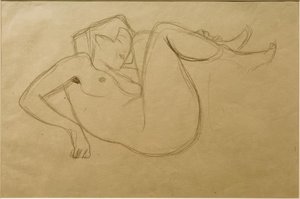 Desnudo femenino agachado con las piernas dobladas (Estudio) de Gustav Klimt
