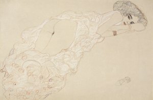 Desnudo Reclinado Acostado sobre su Estómago y Mirando a la Derecha, 1910 de Gustav Klimt