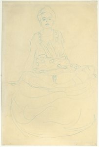 Medio desnudo sentado de frente, c.1907 (lápiz sobre papel) de Gustav Klimt
