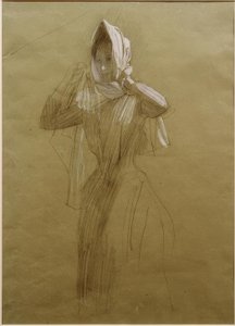 Joven mujer de pie, poniéndose un pañuelo de Gustav Klimt