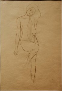 Mujer desnuda de pie con pierna derecha levantada de Gustav Klimt