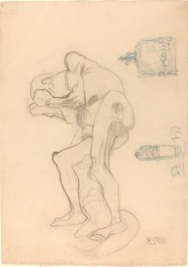 Estudio de una anciana desnuda apretando los puños y dos objetos decorativos de Gustav Klimt