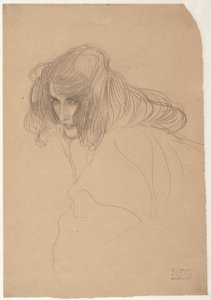 Estudio de la cabeza de una mujer en perfil de tres cuartos (Estudio para la Incontinencia en el Friso de Beethoven), c. 1901-1902 de Gustav Klimt
