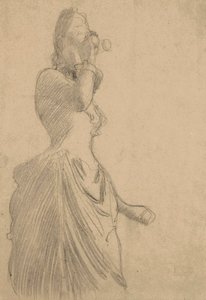 Mujer con prismáticos, c.1888 (tiza negra sobre papel verjurado tintado) de Gustav Klimt