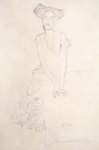 Joven Mujer, apoyándose con las Manos de Gustav Klimt