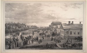 Desfile de los Chevalier Gardes por Krasnoye Selo, 1848 de Gustav Schwarz