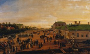 El zar Nicolás regresando de un desfile militar en Krasnoe Selo, 1848 de Gustav Schwarz
