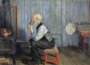 Hombre en cocina azul (óleo sobre lienzo)