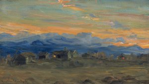 Granja de montaña a la luz del atardecer de Gustav Wentzel