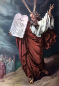 Moisés y las tablas de la Ley, c; década de 1950 (postal) de Gustave (after) Dore