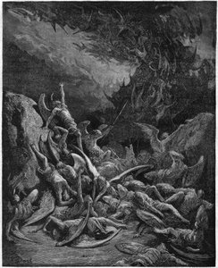 El paraíso perdido: los ángeles caídos. Del dibujo de Gustave Doré ilustrando "El Paraíso Perdido" de John Milton (1608-1674) poeta inglés. Grabado de 1867. Colección privada