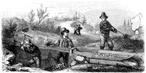 Mineros franceses trabajando en una esclusa larga, California, siglo XIX de Gustave Adolphe Chassevent Bacques