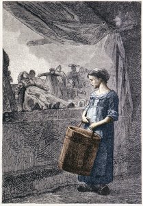 Cosette delante de la tienda de juguetes - en “Los Miserables” de Victor Hugo, il. por Brion, ed. Hetzel y Lacroix de Gustave Brion