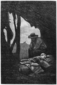 Jean Valjean vigilando a Cosette dormida, ilustración de 