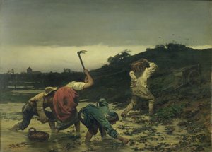 Campesinos cosechando papas durante la inundación del Rin en 1852 de Gustave Brion