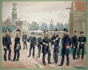 Oficiales de la marina danesa en la Academia. Acuarela de Gustav Brock de Gustave Brock