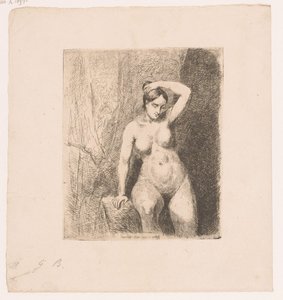 Mujer desnuda sentada sosteniendo su bollo de Gustave Buschmann