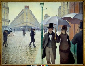 Una calle de París con lluvia en 1877 de Gustave Caillebotte