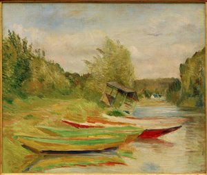 Barcas y cabaña, orilla del Sena