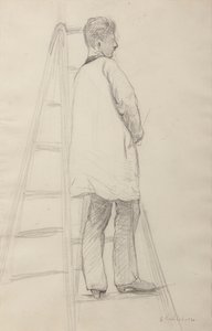Estudio para pintores de casas: Hombre en una escalera, vista trasera de tres cuartos de Gustave Caillebotte