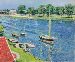El Sena en Argenteuil, barcos anclados, 1883 de Gustave Caillebotte