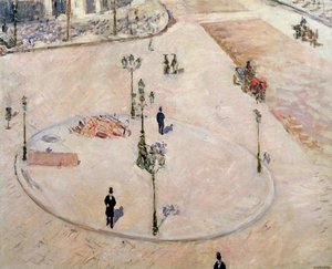 Isla de Tráfico en el Boulevard Haussmann, 1880 de Gustave Caillebotte