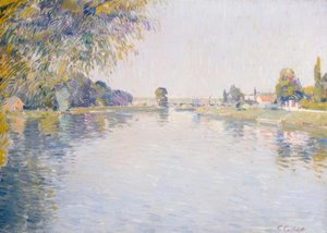 Vista del Sena y la orilla de Argenteuil, hacia el puente de de Gustave Caillebotte