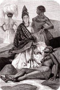Signare , las mujeres mulato-francesas africanas en la Isla de Goree, Senegal. 1861 (grabado)