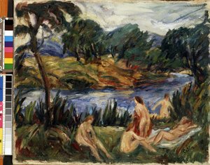 "Mujeres en el río" (Mujeres en el río) Pintura de Gustave Colin (1829-1910) Óleo sobre lienzo. Expresionismo. Museo de Bellas Artes Mikalojus Konstantinas Ciurlionis, Kaunas, Lituania de Gustave Colin