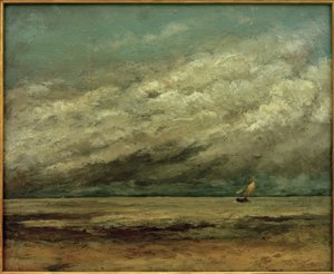Barco de vela cerca de la costa, cielo tormentoso de Gustave Courbet