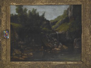Cascada en un paisaje rocoso (óleo sobre lienzo)