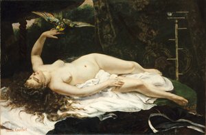 En francés:  La Femme au perroquet Mujer con loro de Gustave Courbet