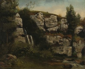 Paisaje con rocas y cascada de Gustave Courbet