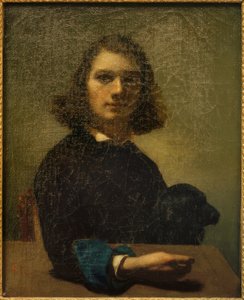 Pequeño retrato del artista con perro negro