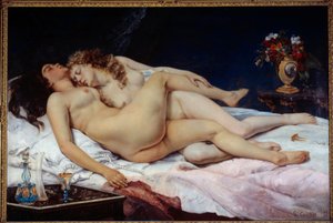 Sueño. Dos mujeres desnudas abrazadas en una cama