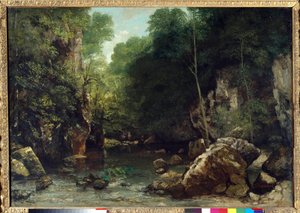 El arroyo cubierto, conocido como la entrada al Valle del Pozo Negro, Doubs: Efecto del crepúsculo de Gustave Courbet