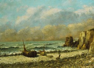 Dos barcos en la playa de Gustave Courbet